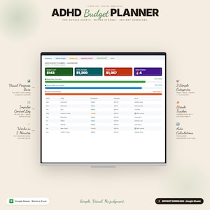 ADHD Budget Planner Spreadsheet | Visual Money Dashboard for Google Sheets