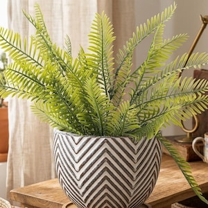 Large 5.5" Bohemian Ceramic Planter – Geometric Engraved Off-White & Brown Succulent Pot