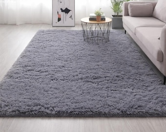 32x64 Grey Shaggy Rug – Ultra Soft Fluffy Plush Carpet, Anti-Slip Modern Floor Mat for Living Room & Bedroom Decor