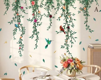 Botanical Wall Stickers | Hanging Flowers & Birds Design