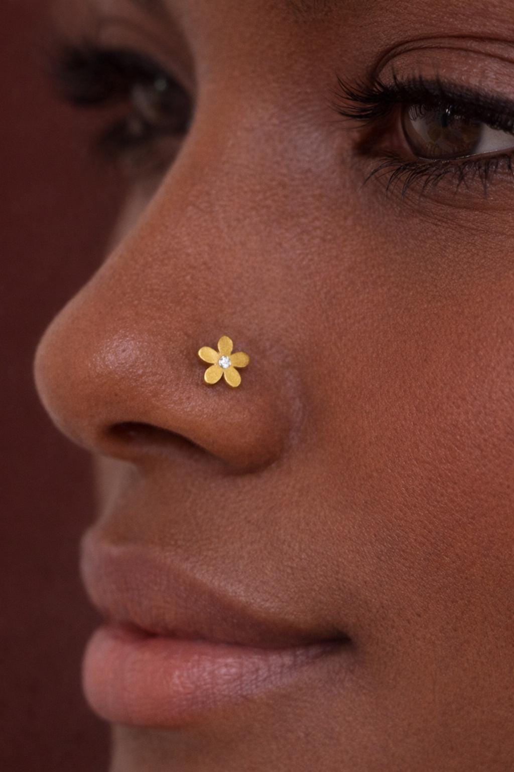 Shaped Nose Stud Solid Gold & Solid Silver Flower 22K Gold Nose Ring…