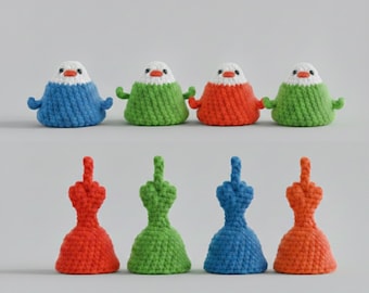 Padrão de crochê reversível de pássaro amigurumi – Brinquedo de pelúcia engraçado com o dedo do meio (Download em PDF)