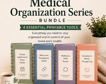 Medical Organization Planner Bundle | Caregiver Medical Binder | Medication Tracker | Doctor Visit Notes | Health Log Printable