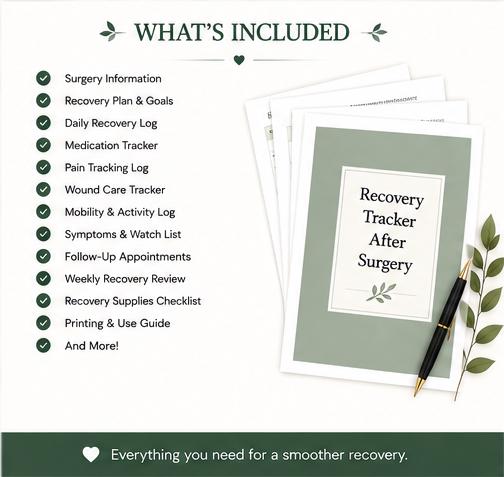 Post Surgery Recovery Chart Surgery Recovery Tracker Printable | Post Surgery Planner | Caregiver ...