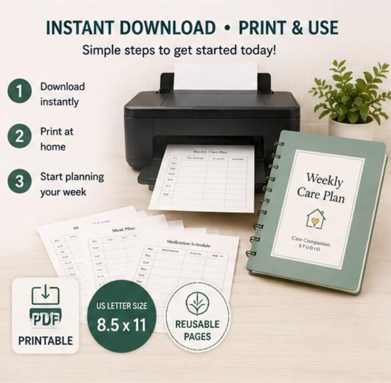Weekly Care Note Weekly Care Plan Printable | Caregiver Weekly Planner | Senior Care ...