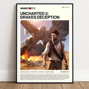 Póster de Uncharted 3: Drake's Deception (2011), Arte de Drake's Deception, Decoración de pared para gamers, Regalo para gamers