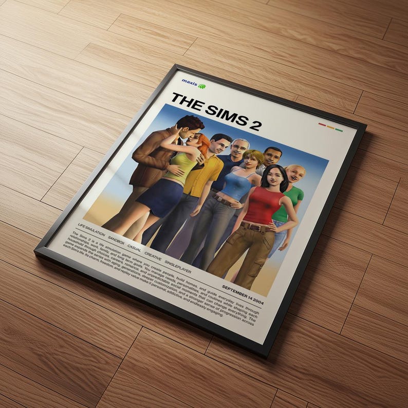 The Sims 2 Poster, the Sims 2 Print, Life Sim Game Art, Retro PC Gamer ...