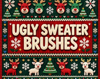 Procreate-Pinselset „Hässlicher Weihnachtspullover“ | Weihnachtsstrickmuster, nordische Festtagstextur, digitales iPad-Paket