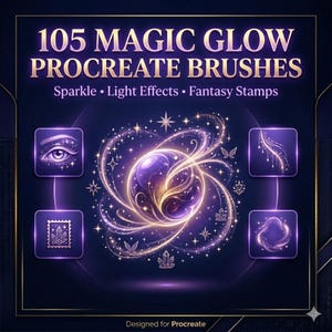 105 Pincéis Mágicos com Brilho para Procreate | Conjunto de Carimbos com Efeitos de Brilho, Luz e Fantasia