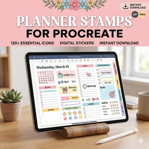 Procreate Planner Stamps, Digital Journal Icons, Productivity Stickers (Digital Download)