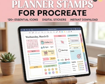 Sellos para planificador de Procreate, iconos para diario digital, pegatinas de productividad (descarga digital)