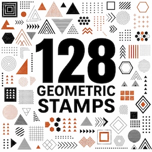 128 Geometric Procreate Stamps | Shape Grid Pattern Digital Brush Set