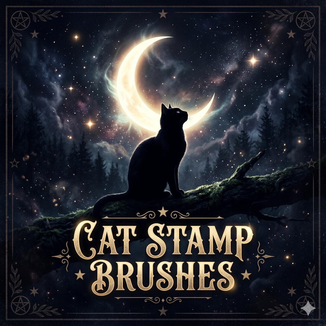 Black Cat Moon Procreate Stamp Brushes Witchy Gothic Celestial Tattoo ...