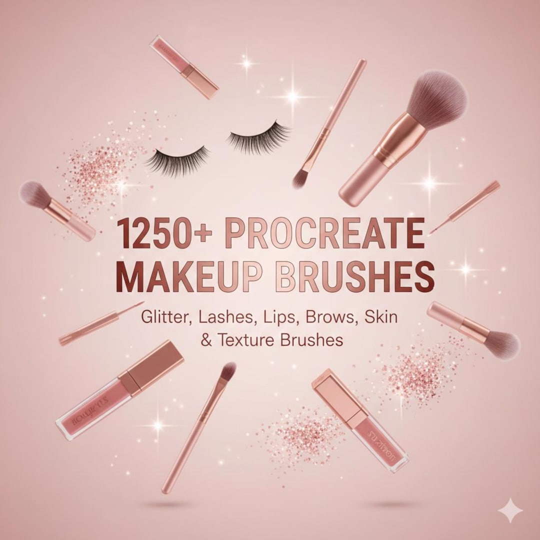 1250+ Procreate Makeup Brushes Bundle – Glam Glitter, Lashes, Lips ...