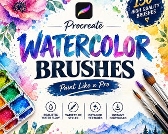 Aquarell-Pinsel für Procreate | Realistische Farbtextur, florale Waschung, botanisches digitales iPad-Paket