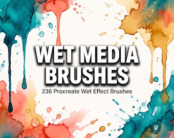 Nassmedien-Pinselset, 236 Wasserfarben-Tröpfchen- und Spritzer-Effekte für Procreate, Sofort-Download