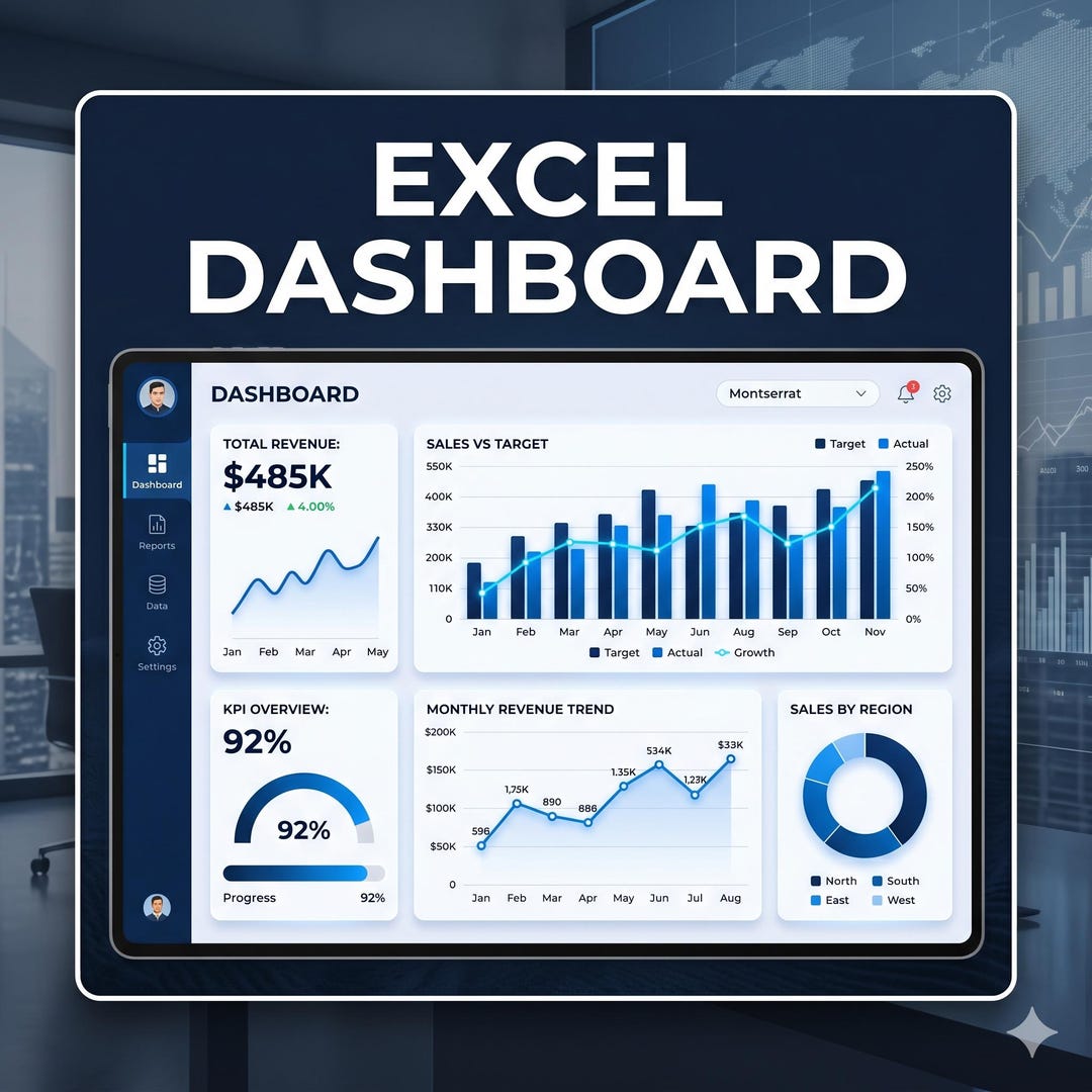 Excel Dashboard Template KPI Tracker Data Analysis Business Report ...