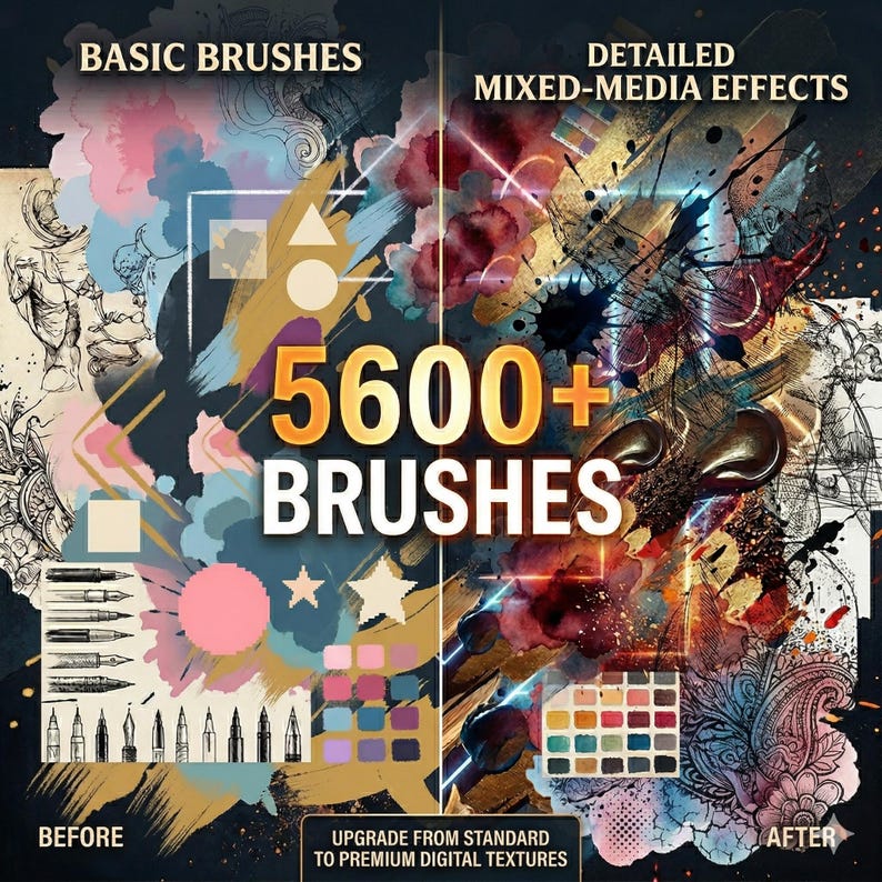 5600 Photoshop Brushes Mega Bundle Painting Texture Ink Watercolor ...