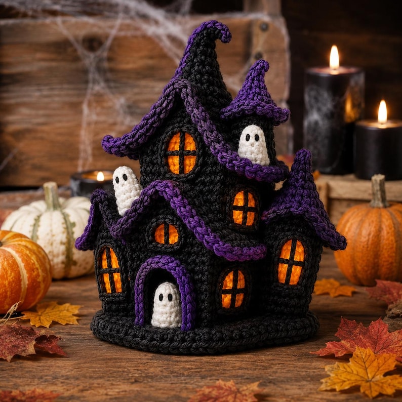 Halloween Haunted House Crochet Pattern, Gothic Creepy Witch House Amigurumi PDF, Ghost Crochet Decor image 9