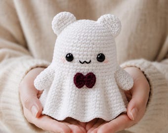 Patrón de ganchillo de fantasma, amigurumi de oso fantasma BooBerry en PDF, juguete de peluche de Halloween, descarga instantánea.