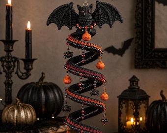 Halloween Spiral Bat Crochet Pattern, Bat Ornament PDF, Spooky Crochet Decor, Pumpkin Spider Digital Download