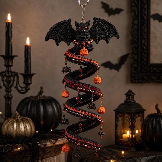 Halloween Spiral Bat Crochet Pattern, Bat Ornament PDF, Spooky Crochet Decor, Pumpkin Spider Digital Download