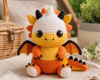 Patrón de amigurumi de dragón bebé a crochet, Dragón Sunny Ember PDF, Lindo juguete de fantasía a crochet, Descarga instantánea