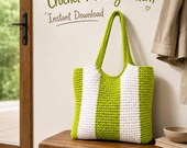 Tote Bag Crochet Pattern, Lime Stripe Market Tote PDF, Chunky Crochet Bag, Digital Pattern, Instant Download