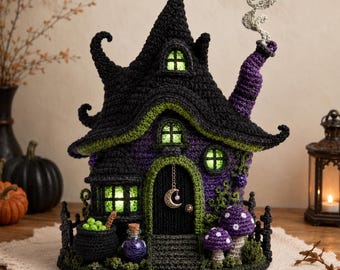 Häkelanleitung für ein Halloween-Hexenhaus, PDF „Witchlight Hollow“, gotische Häkelhausdekoration
