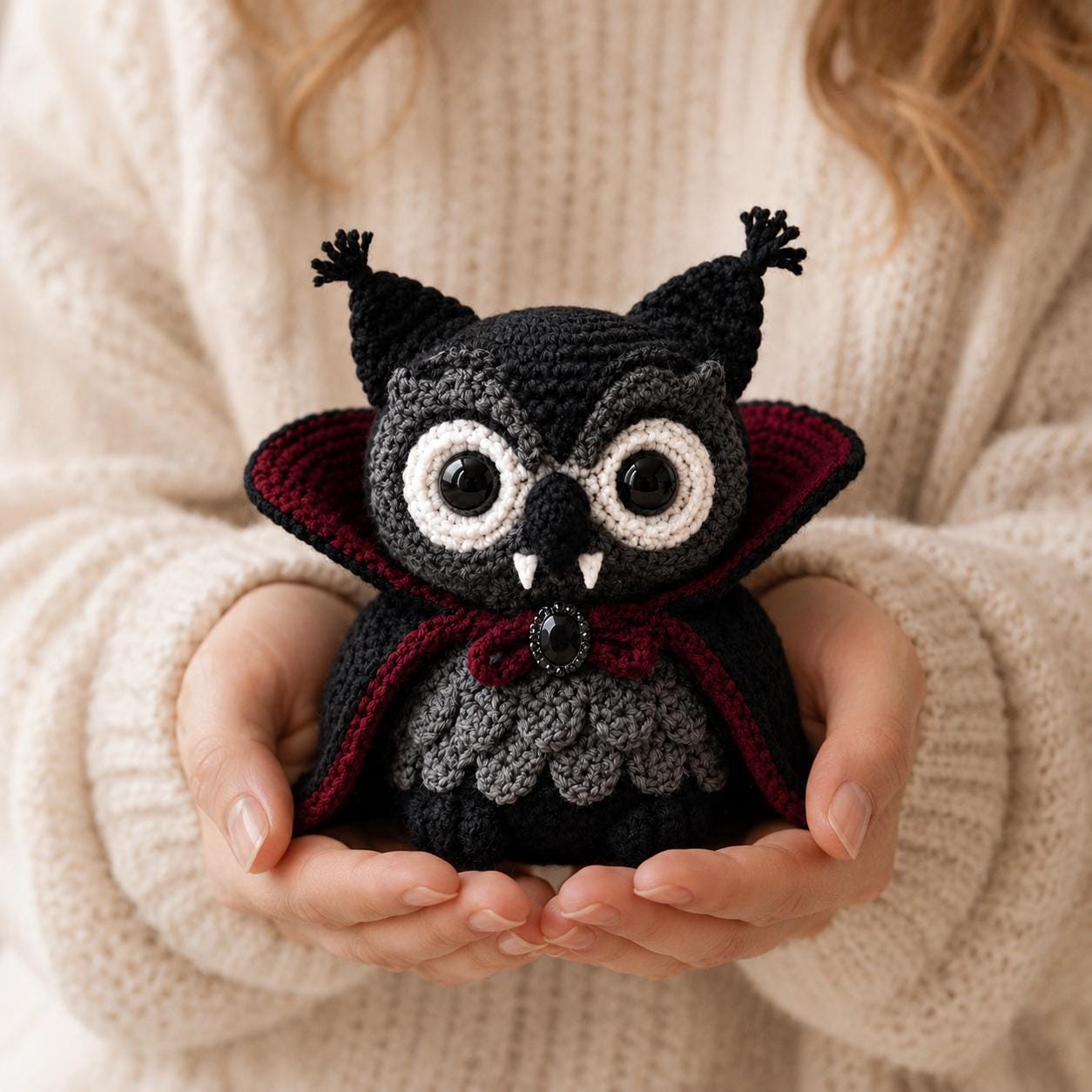 Gothic Crochet Pattern, Halloween Vampire Owl Amigurumi PDF, Vesper Plush Crochet Toy, Instant Downl