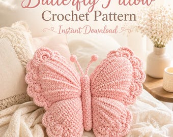 Patrón de ganchillo para almohada, Peluche de mariposa Rosie Cloud Puff en PDF, Almohada de mariposa de chenilla, Descarga instantánea