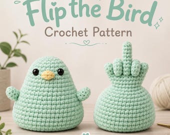 Patrón de ganchillo Flip the Bird, Amigurumi de pájaro menta en PDF, Lindo juguete de peluche de ganchillo, Descarga instantánea