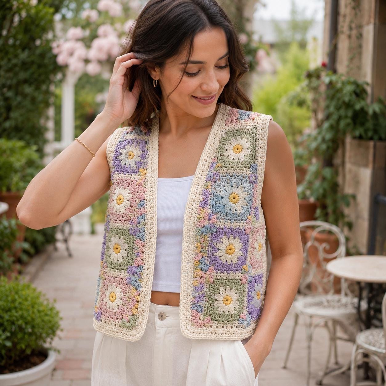 30 Granny Square Vest Crochet Patterns for Retro Layers, Boho Vests, and Handmade Gifts 9 Daisy Meadow Granny Square Vest