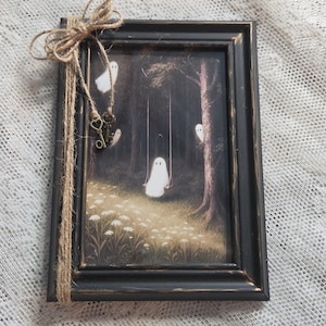 Spöktryck i vintagestil, 10x15 cm, med svart ram, kuslig Halloweendekoration