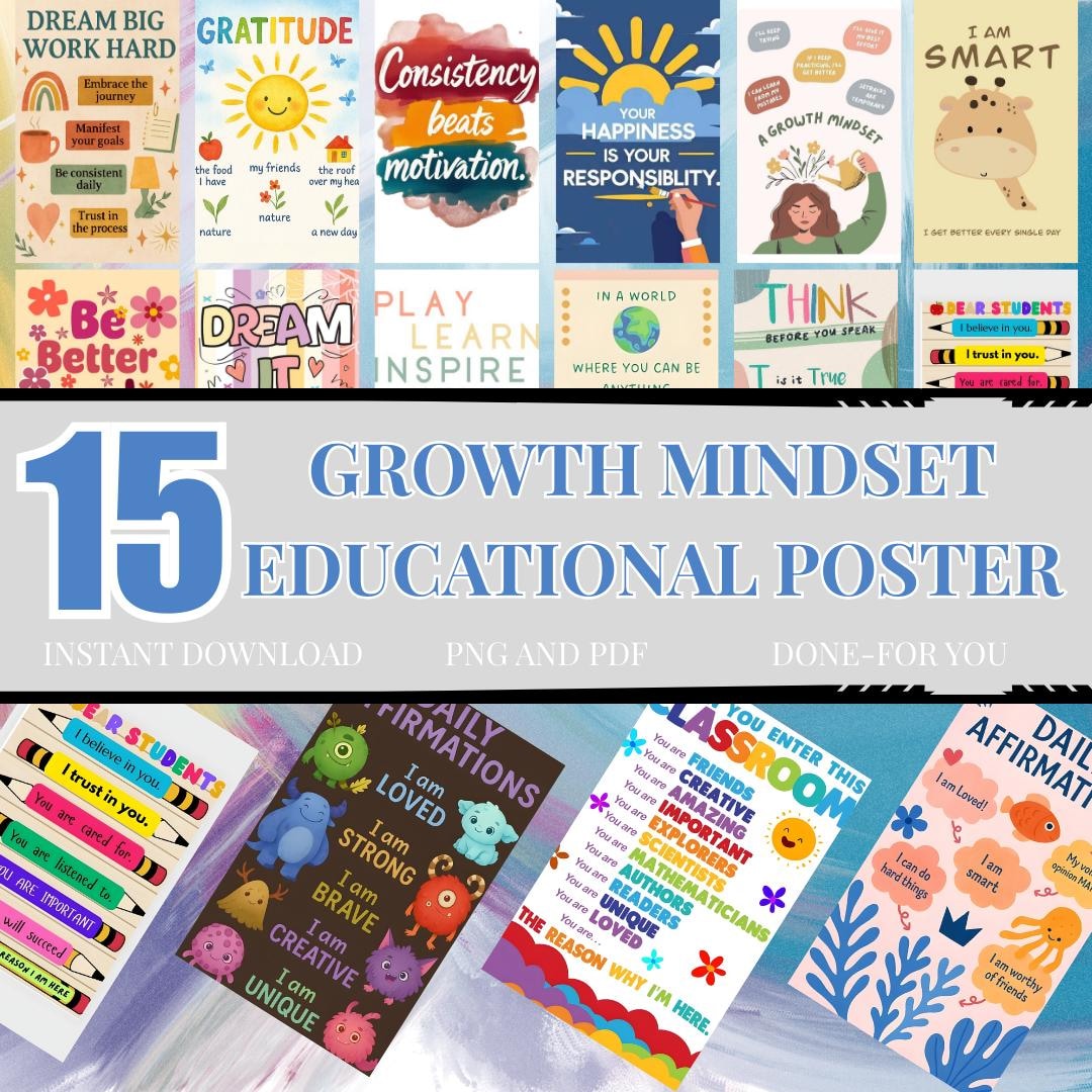 2026 Growth Mindset Educational Posters | Set of 15 | PDF PNG ...
