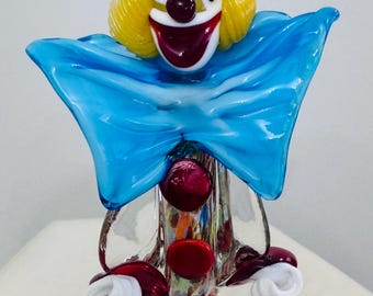 MURANO-Style Art Glass Clown Sculpture • Hand-Blown Venetian Figurine • Colorful Collector Display