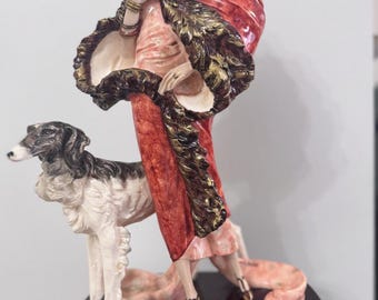 Art Deco Capodimonte A.Santini Figurine – Lady with Borzoi Dog, Limited Edition Sculpture