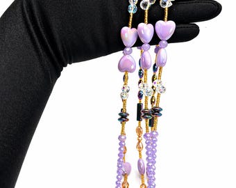 Lavender Waist Beads | Heart Crystal African Belly Beads, Gold Accents