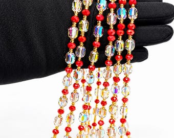 Ruby Radiance Crystal Waist Beads (45 Inches)