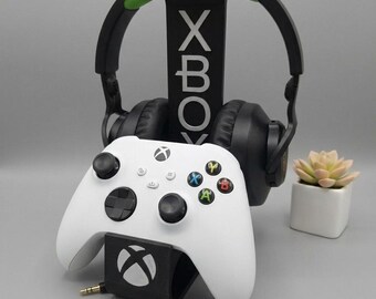Soporte doble para auriculares y mando de Xbox | Soporte de almacenamiento para juegos en blanco y negro | Accesorio para la configuración de juego de Xbox Series X/S y One.
