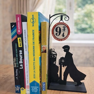 Serre-livres Voie Magique 9 3/4 | Déco Bibliothèque Sorcier | Support Livre École de Magie | Noir Style Industriel | Cadeau Fan Fantastique