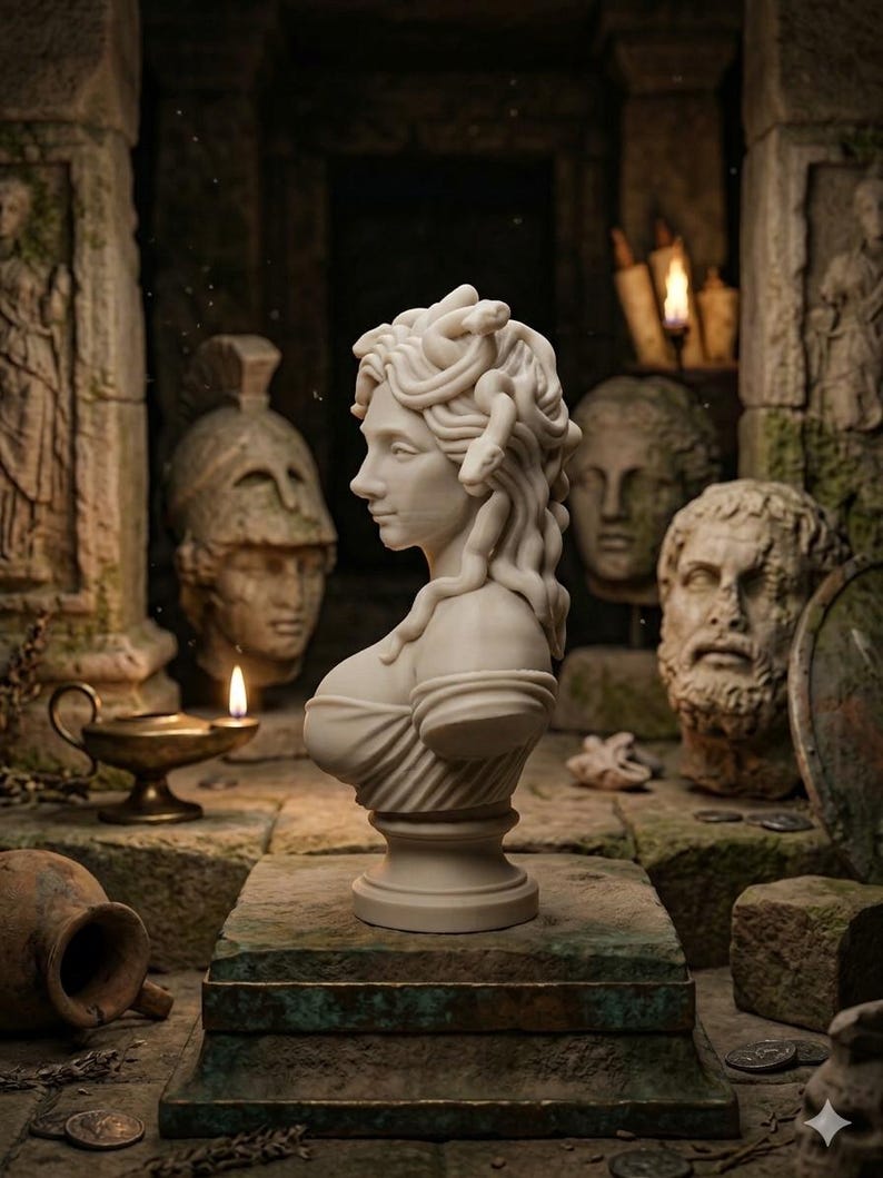 Medusa Bust Statuette Greek Mythology | Gothic Decor & Cabinet of ...