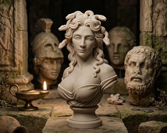 Buste Méduse Statuette Mythologie Grecque | Déco Gothique & Cabinet de Curiosités | Sculpture Impression 3D Blanc Os 14cm | Cadeau Artiste