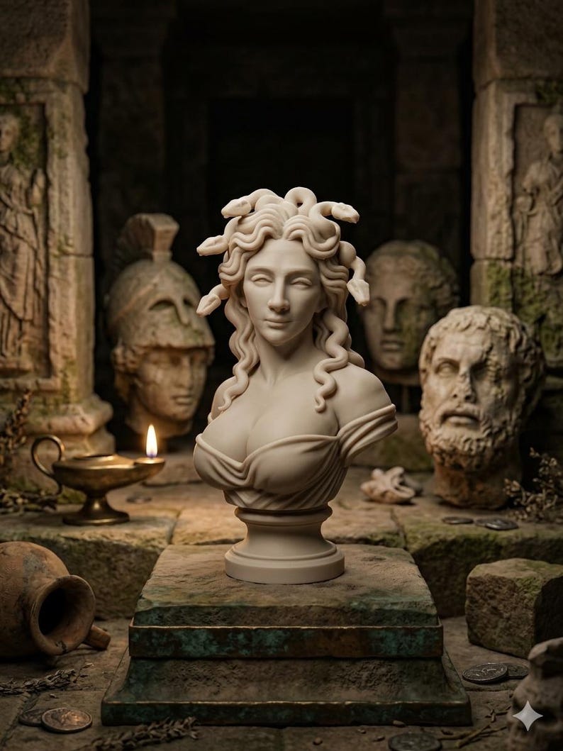 Medusa Bust Statuette Greek Mythology | Gothic Decor & Cabinet of ...