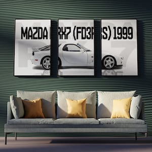 Mazda RX-7 FD - Set of 3 | Digital Download | 90s Aesthetic Decor | Garage Decor | Japanese Sportscar Poster | Racing Art | Digital Download