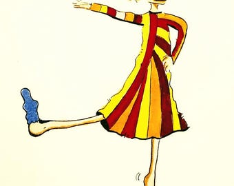 Magnet La chaussette : Femme enfant joyeuse pétillante colorée dont émane des coeurs par dizaines !