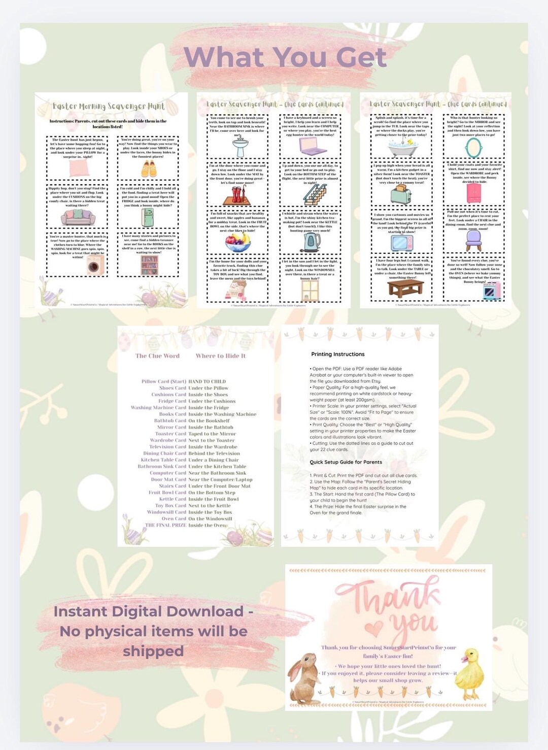 Easter Scavenger Hunt Clues – Kids Indoor Rhyming Egg Hunt Printable ...
