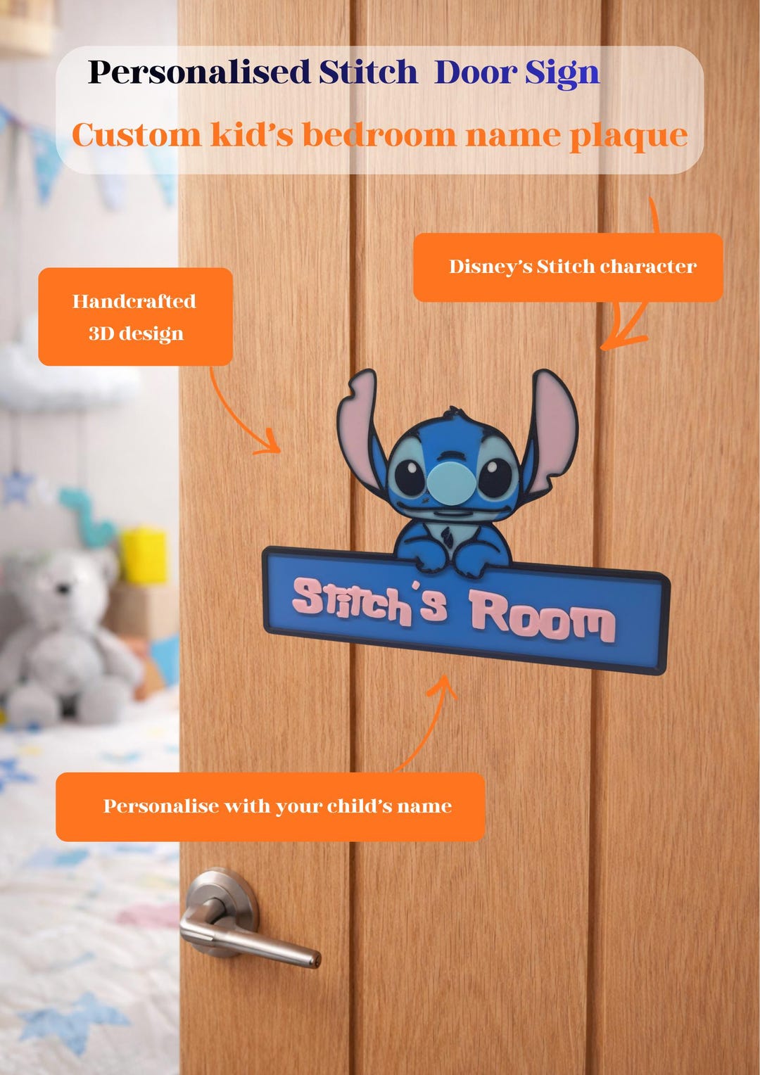 Personalised Disney's Stitch Door Sign - Etsy Australia