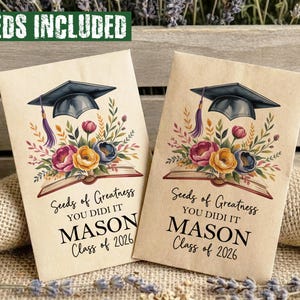 Unique Graduation Seed Packets, Personalized Graduation Seed Envelope, Grad Announcement Party Favors, Graduation Cap Wildflower Seed Packet