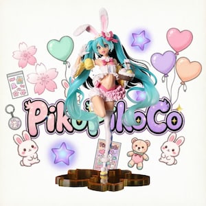 Hatsune Miku Bunny Ears Figure 23cm - Vocaloid Easter Rabbit Anime PVC Collectible - Kawaii Pink Outfit Action Figurine with Basket